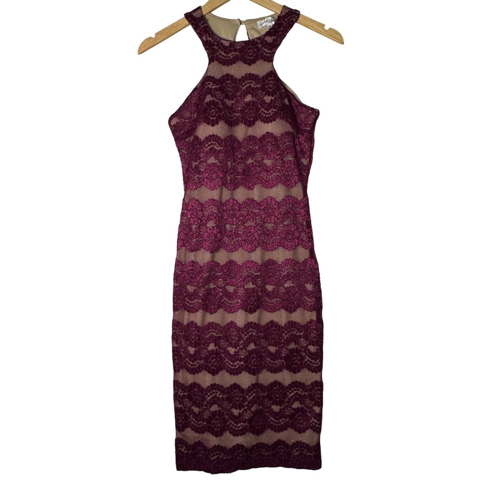 Womens Size Small Maroon Purple Lace Bodycon Mini Dress Sleeveless Party
